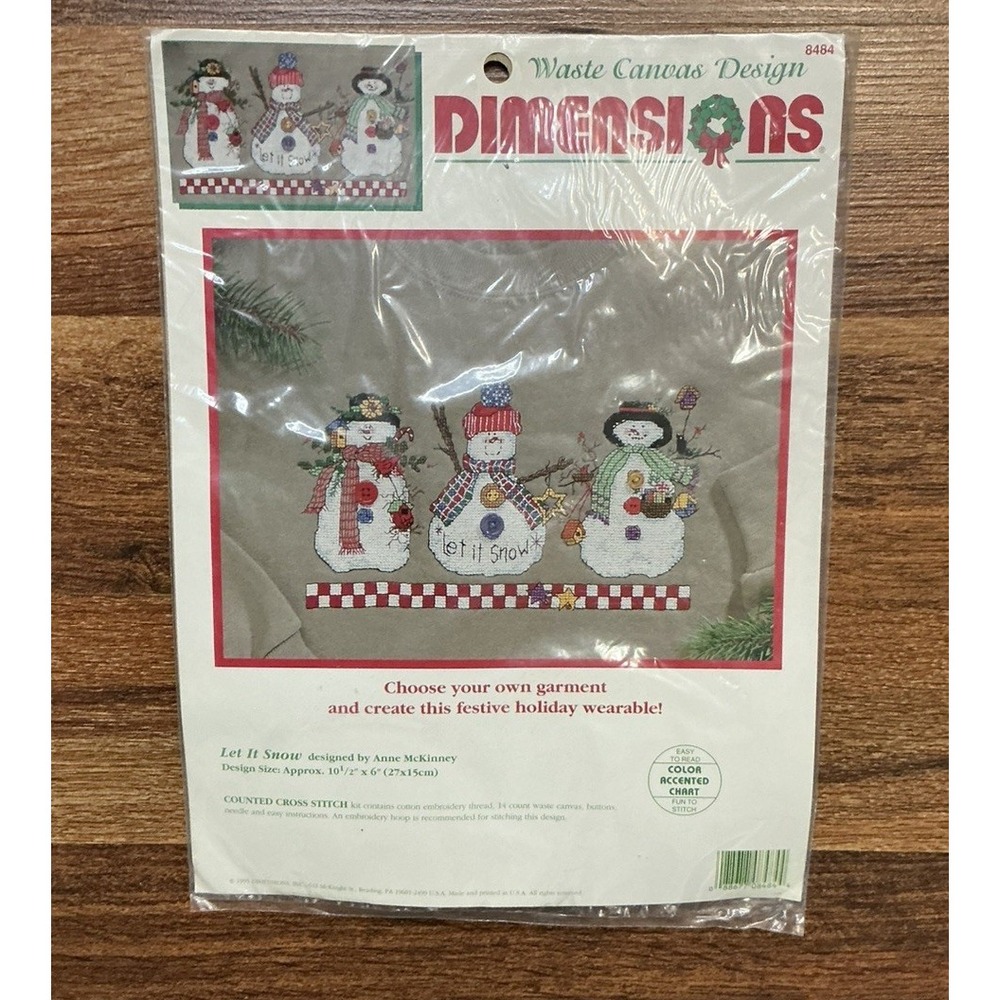 1995 Dimensions Waste Canvas Design LET IT SNOW #8484 Counted Cross Stitch